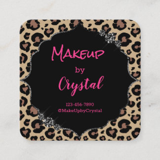 Cheetah Leopard Diamond Pink Sparkle Glimmer Quadratische Visitenkarte