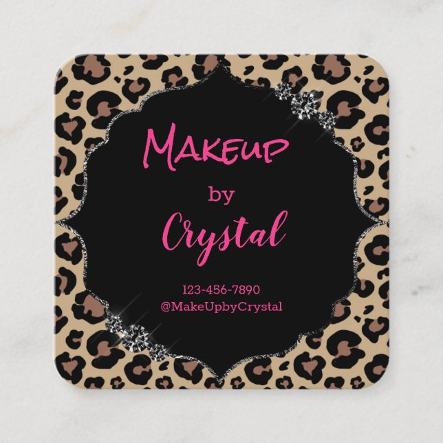 Cheetah Leopard Diamond Pink Sparkle Glimmer Quadratische Visitenkarte (Vorderseite)