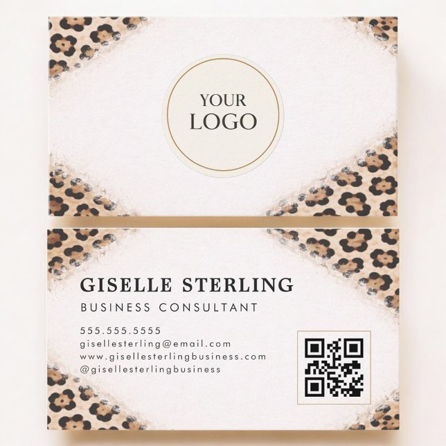 Cheetah Leopard Print Logo QR Code Professional Visitenkarte (Von Creator hochgeladen)