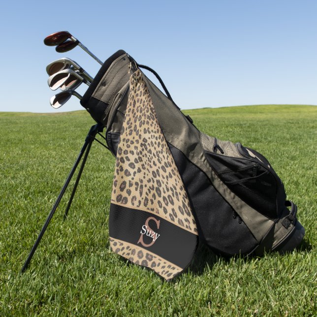 Cheetah Leopard Print Pattern Initial Monogram Golfhandtuch (Gras)
