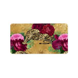 Cheetah Leopard Rote Rose Blumenmuster Blume Adressaufkleber