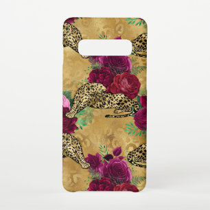 Cheetah Leopard Rote Rose Blumenmuster Blume Samsung Galaxy S10 Hülle