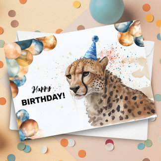 Cheetah mit Balloons und Party Happy Birthday Karte