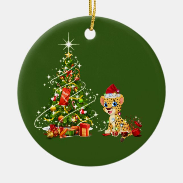 Cheetah mit Hat Scaft Weihnachten Keramik Ornament (Vorne)