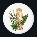 Cheetah Outlook Magnet<br><div class="desc">Cheetah Outlook I von Annie Warren. Ein Gepard im Aquarellstil mit tropisch grünen Blätter im Hintergrund. | 164730Z</div>
