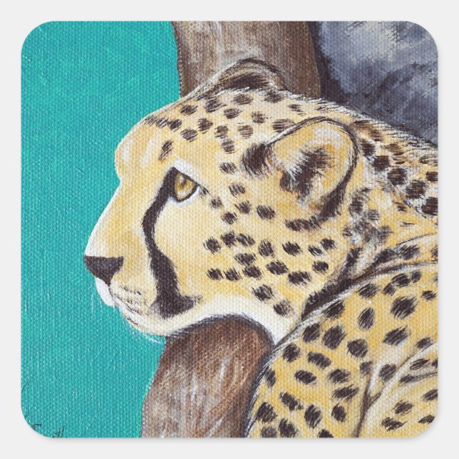 Cheetah Painting Quadratischer Aufkleber (Vorderseite)