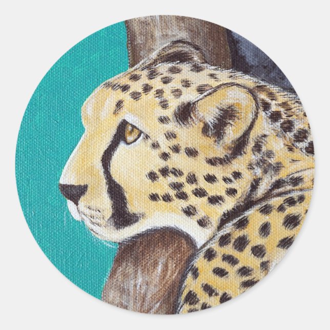 Cheetah Painting Runder Aufkleber (Vorderseite)