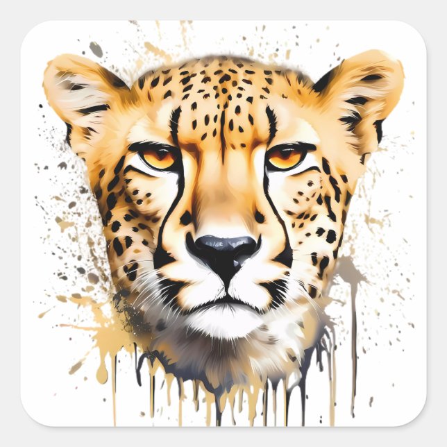 Cheetah Portrait Quadratischer Aufkleber (Vorderseite)