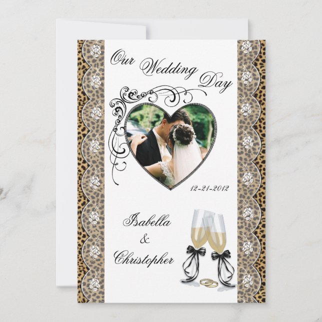 Cheetah Print Champagner Glass Hochzeit Einladunge Einladung (Vorderseite)