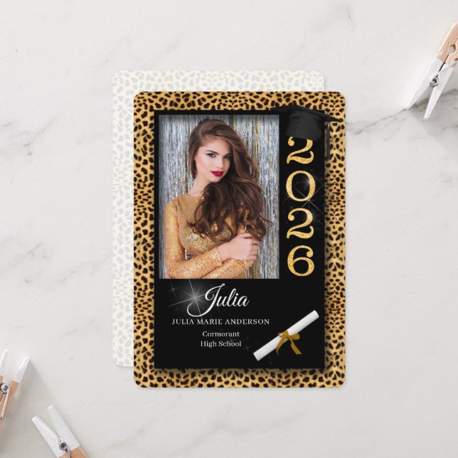 Cheetah Print Class of 2023 Abschluss Einladung (Vorderseite/Rückseite Beispiel)