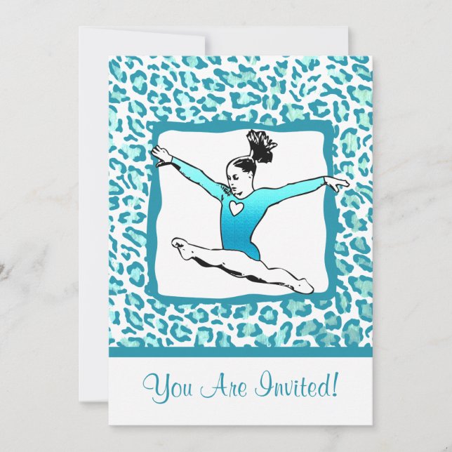 Cheetah Print Gymnastique - Invitation turquoise (Devant)