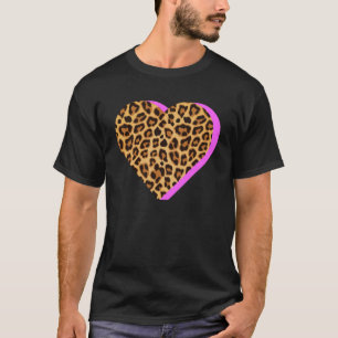 CHEETAH Print HEART Leopard Animal Pink Shadow Gra T-Shirt