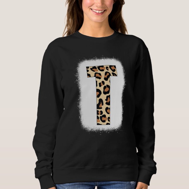 Cheetah Print Letter T Initial Letter T Leopard B Sweatshirt (Vorderseite)