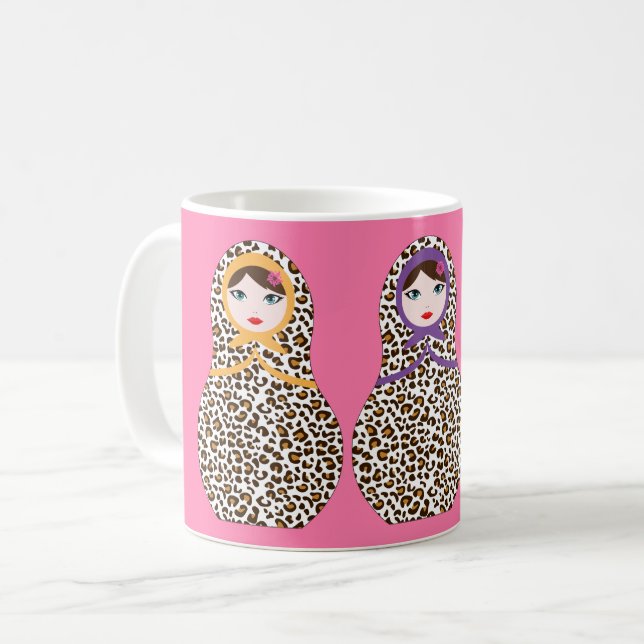 Cheetah Print Matryoshka Kaffee Tasse (Vorderseite Links)