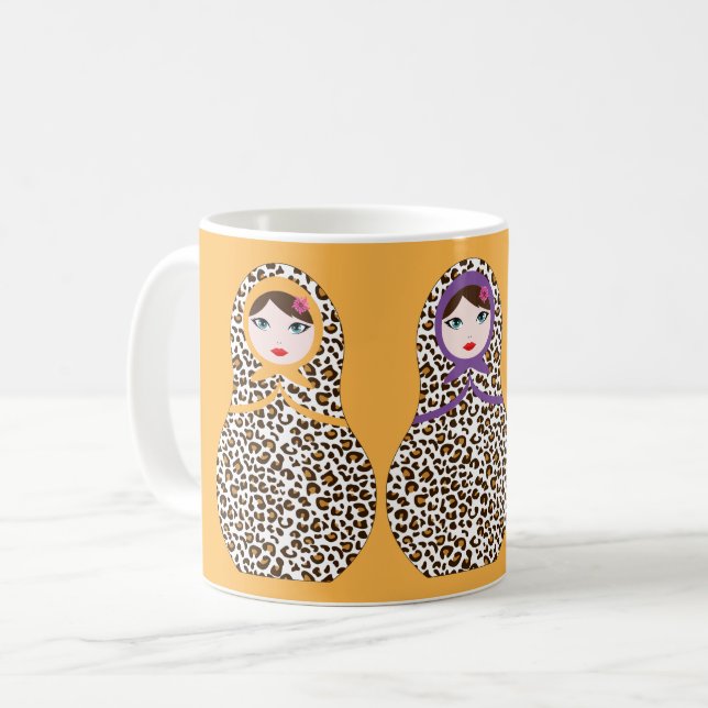 Cheetah Print Matryoshka Kaffee Tasse (Vorderseite Links)