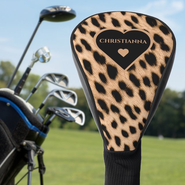 Cheetah Print Pattern Tan Brown & Black Heart Golf Headcover (Cheetah Print Pattern Tan Brown & Black Heart Golf Head Cover)