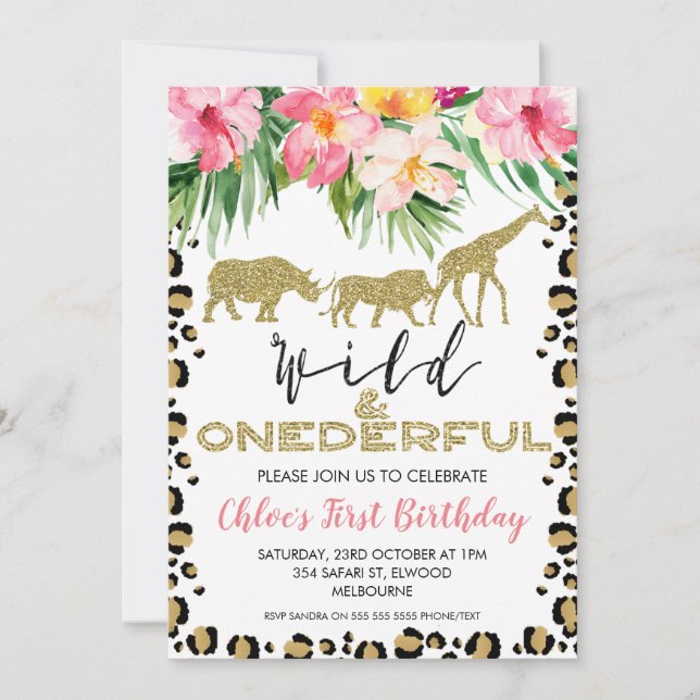 Cheetah Print Safari Wild Onederful Birthday Einladung (Vorderseite)