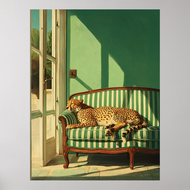 Cheetah Resting in Sunlit Room Poster (Vorne)