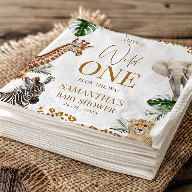 Cheetah Safari Wild One Baby Shower Paper Serviette (Little Wild One Safari Baby Shower Paper Napkin, Safari Baby Shower Napkin, A Little Wild One Napkin)