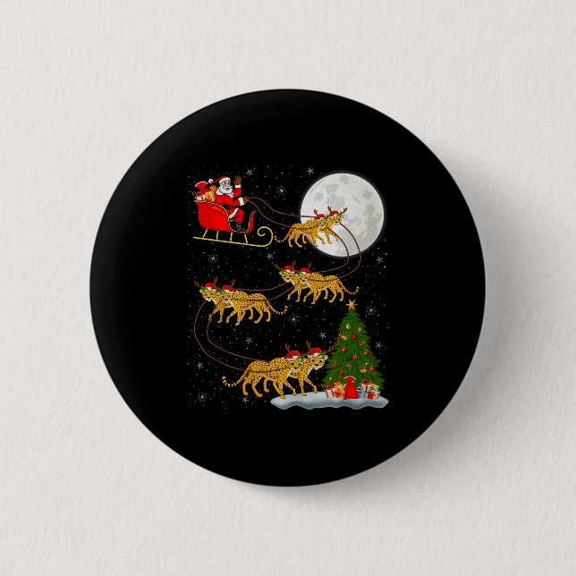 Cheetah Santa Sleigh Flying Funny Magical Christma Button (Vorderseite)