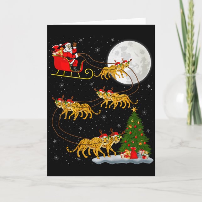 Cheetah Santa Sleigh Flying Funny Magical Christma Karte (Vorderseite)