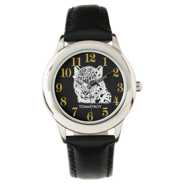 Cheetah schwarz-weiße Augen Armbanduhr (Vorderseite)