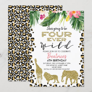 Cheetah Skin Four Ever Wild Birthday Invitation