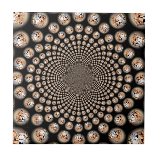 Cheetah Spin Spectacle - Feline Frenzy: Farbenfroh Fliese (Vorderseite)
