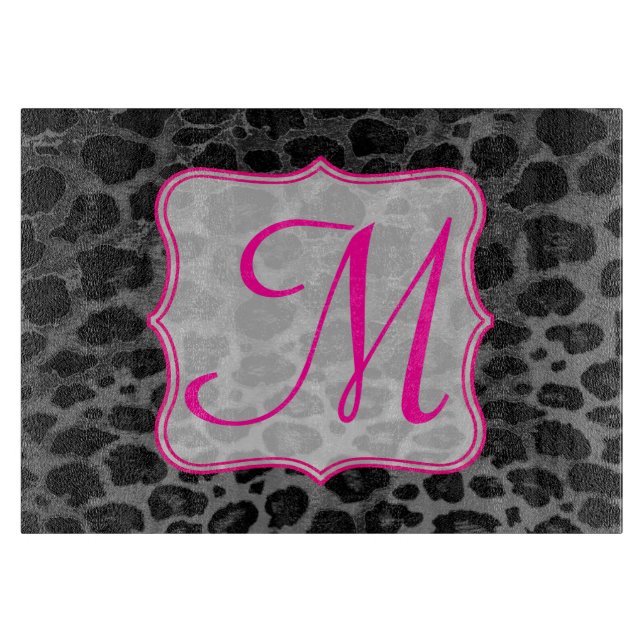 Cheetah Spot Animal Monogram Glas Cutting Board Schneidebrett (Vorderseite)