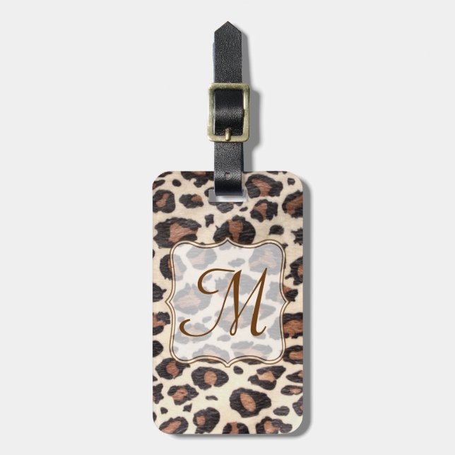 Cheetah Spot Animal Print Monogram Lugtag Gepäckanhänger (Vorderseite vertikal)