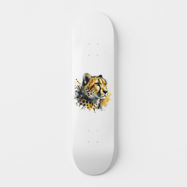Cheetah Watercolor Enk Splatter Skateboard (Recto)