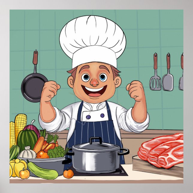 Chef-Cartoon Procreate-Handzeichnung  Poster (Vorne)