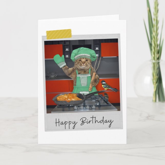 Chef Cat Funny Birthday Card Karte (Vorderseite)