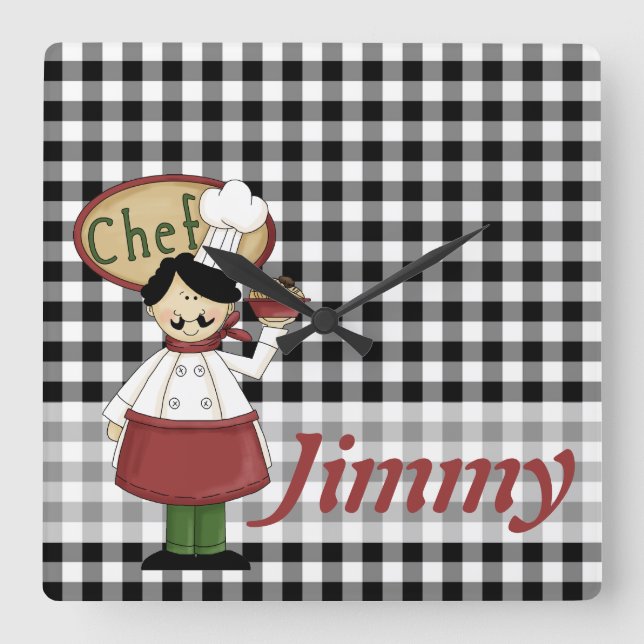 Chef Checks Clock Quadratische Wanduhr (Vorderseite)