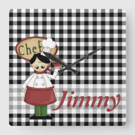 Chef Checks Clock Quadratische Wanduhr
