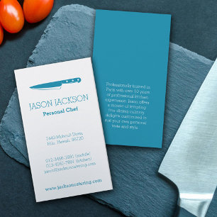 Chef couteau graphique turquoise traiteur cartes d