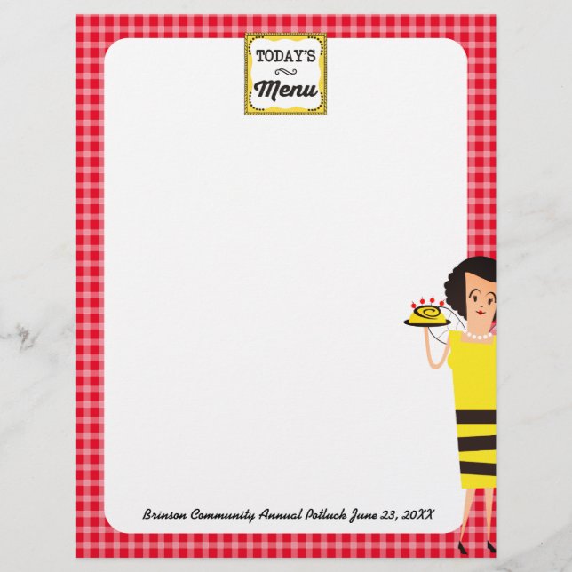 Chef cuisinière rétro abeille homestyle menu en-tê (Devant)