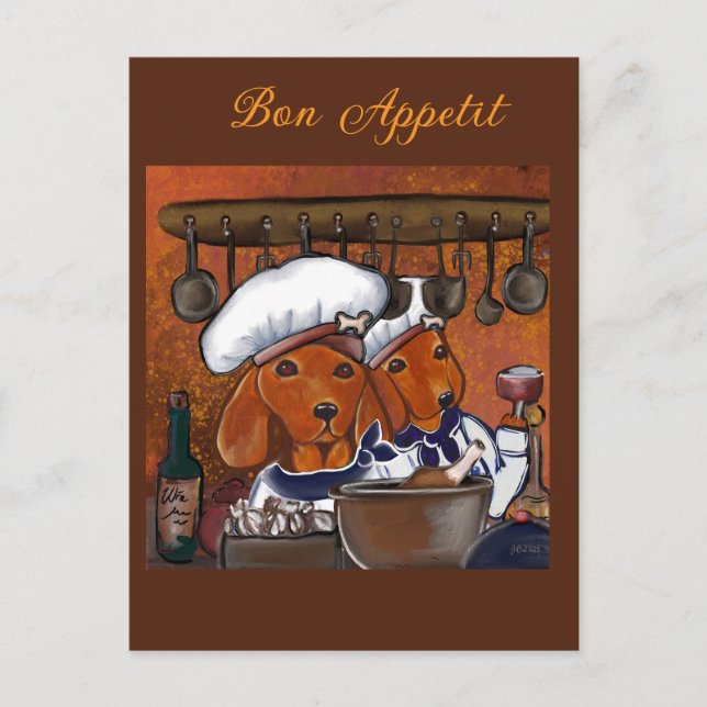 CHEF-DACHSHUNDE POSTKARTE (Vorderseite)