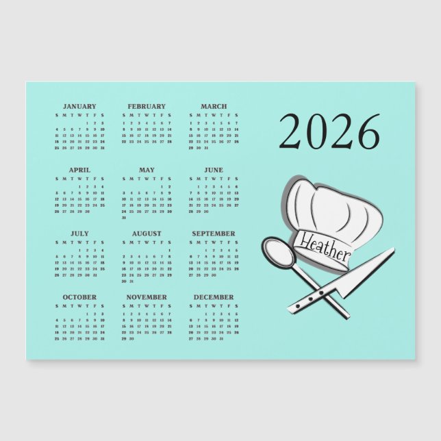Chef Design 2026 Calendar Magnetic Card Magnetkarte (Vorderseite)