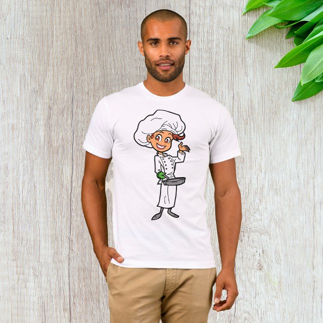 Chef Féminine Avec Un T-Shirt Mens À La Poêle (Créateur téléchargé)