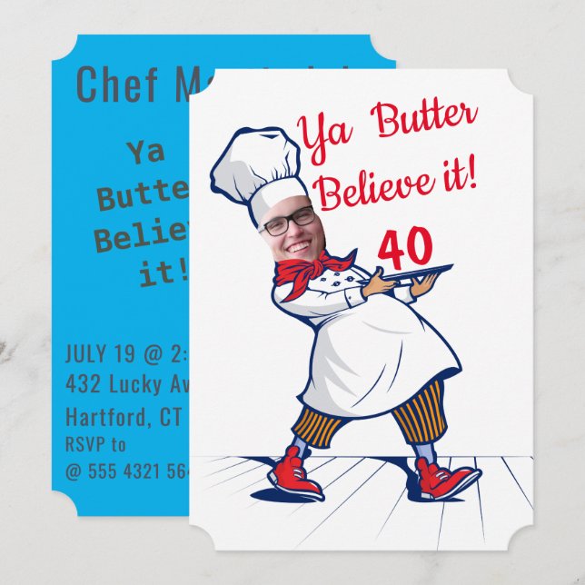 Chef Funny Birthday Cook Face Replace Humor Fab Einladung (Vorne/Hinten)