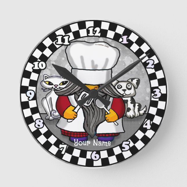 Chef-Gnom  Runde Wanduhr (Vorderseite)