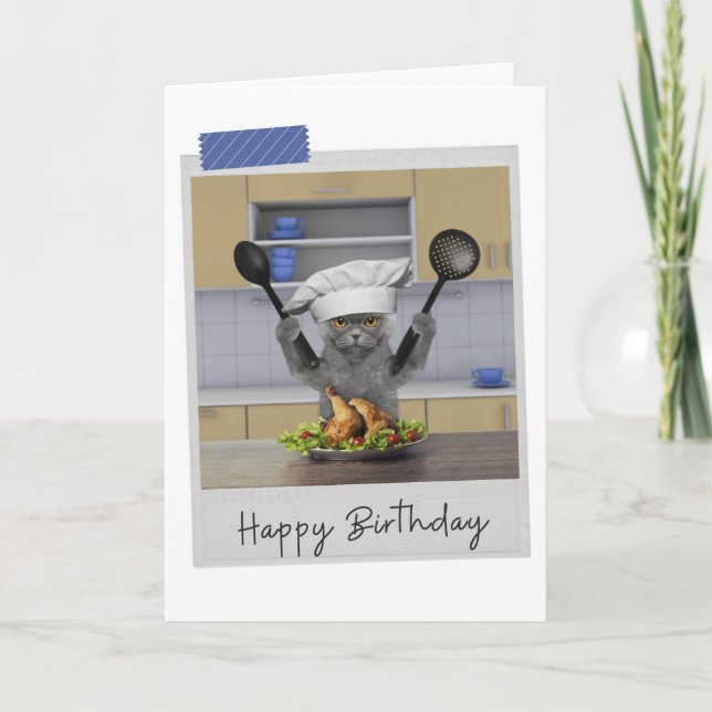 Chef Grey Cat Funny Birthday Card Karte (Vorderseite)