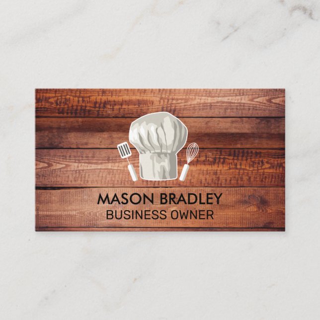Chef Hat | Wooden Boards Business Card Visitenkarte (Vorderseite)