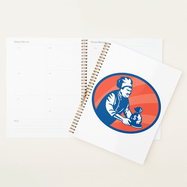 Chef Holding Money Bag Restaurant Finance (Créateur téléchargé)