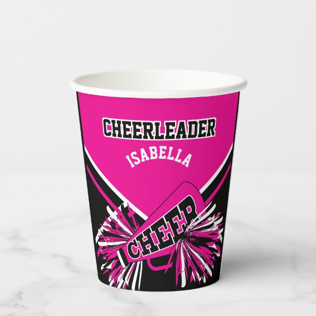 Chef in Hot Pink, Schwarz und Weiß Pappbecher (Rückseite)
