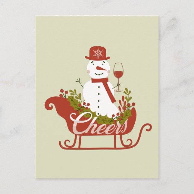 Chef Snowman mit Wein und Schlitten Weihnachten Postkarte (Vorderseite)