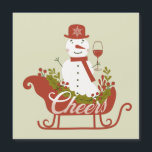Chef Snowman mit Wein und Schlitten Weihnachtsmagn Magnetkarte<br><div class="desc">Weihnachtsschneemann Holding Wine Magnet Card</div>