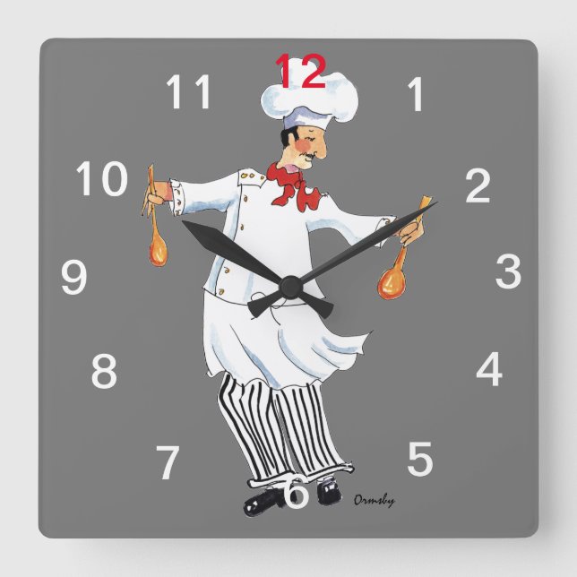 Chef Wall Clock Quadratische Wanduhr (Vorderseite)
