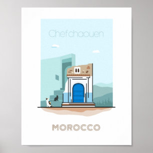 Chefchaouen affiche de voyage ville - Maroc voyage